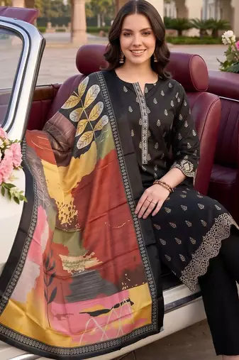 women ethnic motifs printed regular kurta with trousers & with dupatta