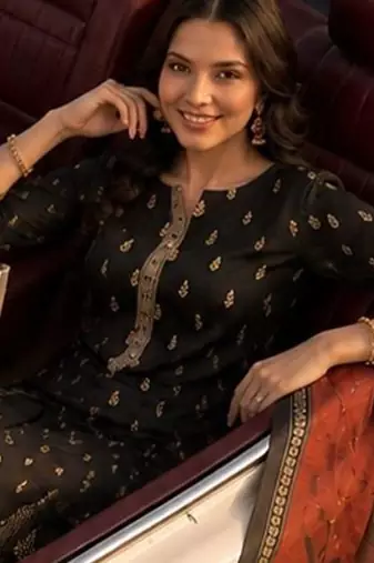 women ethnic motifs printed regular kurta with trousers & with dupatta