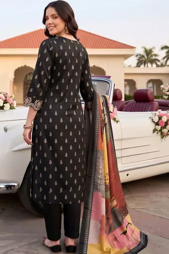 women ethnic motifs printed regular kurta with trousers & with dupatta