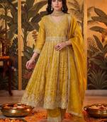 women ethnic motifs embroidered empire kurta with trousers & with dupatta