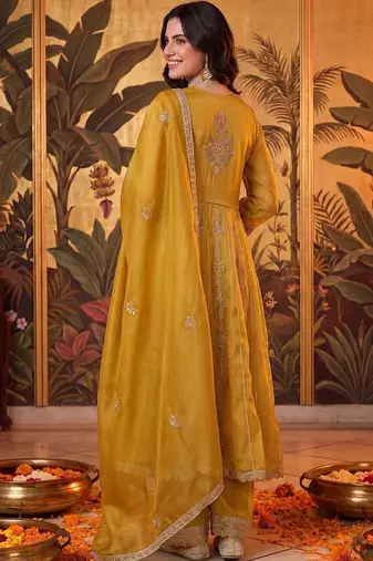 women ethnic motifs embroidered empire kurta with trousers & with dupatta