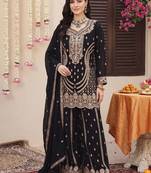 women ethnic motifs embroidered regular kurta with sharara & with dupatta