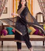women ethnic motifs embroidered regular kurta with trousers & with dupatta