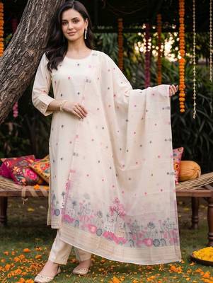 women ethnic motifs embroidered regular thread work kurta with trousers & with dupatta 1