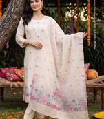 women ethnic motifs embroidered regular thread work kurta with trousers & with dupatta