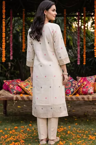 women ethnic motifs embroidered regular thread work kurta with trousers & with dupatta
