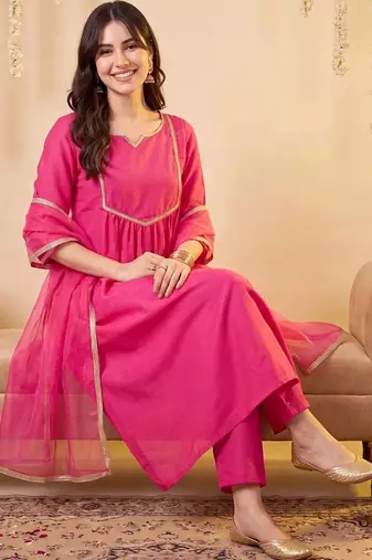 women empire gotta patti kurta with trousers & with dupatta