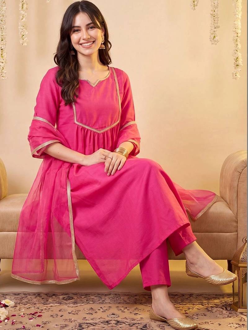 women empire gotta patti kurta with trousers & with dupatta