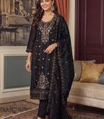 women ethnic motifs embroidered regular sequinned kurta with trousers & with dupatta
