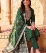 women ethnic motifs embroidered regular thread work liva kurta with trousers & with dupatta