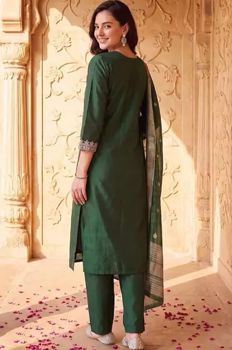 women ethnic motifs embroidered regular thread work liva kurta with trousers & with dupatta