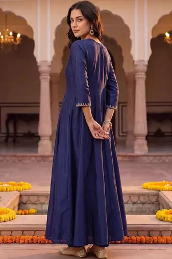 women ethnic motifs embroidered empire thread work kurta with pyjamas