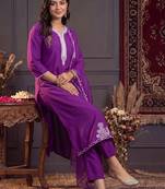 women floral embroidered regular thread work liva kurta with trousers & with dupatta