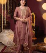 women ethnic motifs embroidered regular kurta with trousers & with dupatta