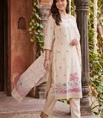 women ethnic motifs printed regular thread work kurta with trousers & with dupatta