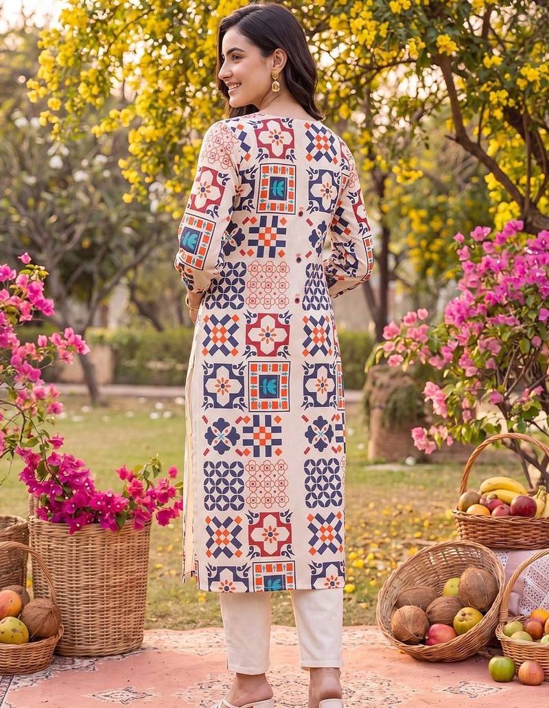 women printed regular kurta with trousers