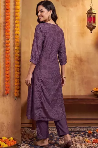 women ethnic motifs printed regular thread work kurta with trousers