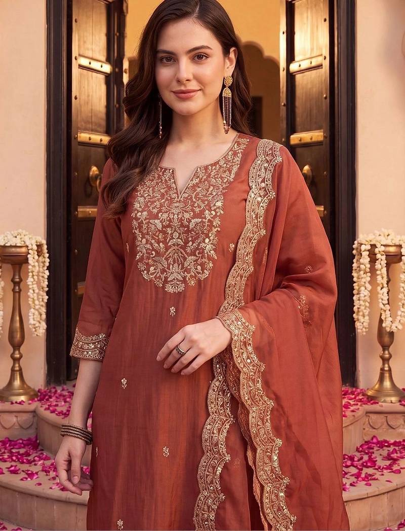 women floral embroidered regular liva kurta with trousers & with dupatta