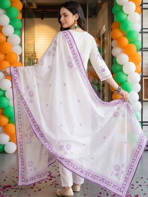 women floral embroidered regular thread work cotton kurta with trousers & with dupatta 6