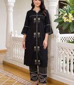 women ethnic motifs printed regular cotton kurta with trousers