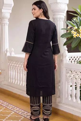 women ethnic motifs printed regular cotton kurta with trousers