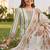 women printed regular thread work cotton kurta with trousers & with dupatta