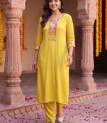 women ethnic motifs embroidered regular sequinned kurta with trousers