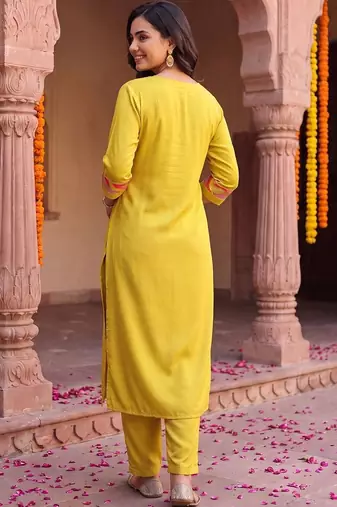 women ethnic motifs embroidered regular sequinned kurta with trousers