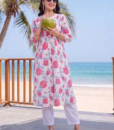 women floral printed regular cotton kurta with trousers