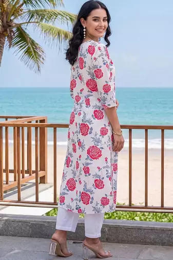 women floral printed regular cotton kurta with trousers