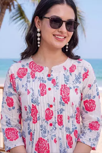 women floral printed regular cotton kurta with trousers