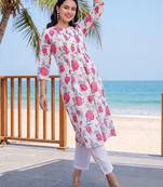 women floral printed regular cotton kurta with trousers
