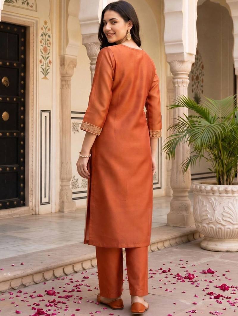 women ethnic motifs embroidered regular thread work kurta with trousers & with dupatta
