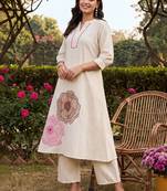 women floral embroidered regular thread work kurta with trousers