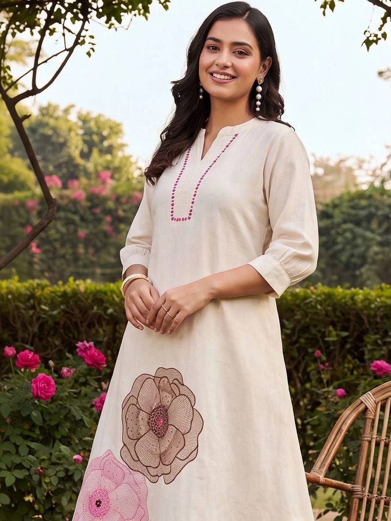 women floral embroidered regular thread work kurta with trousers