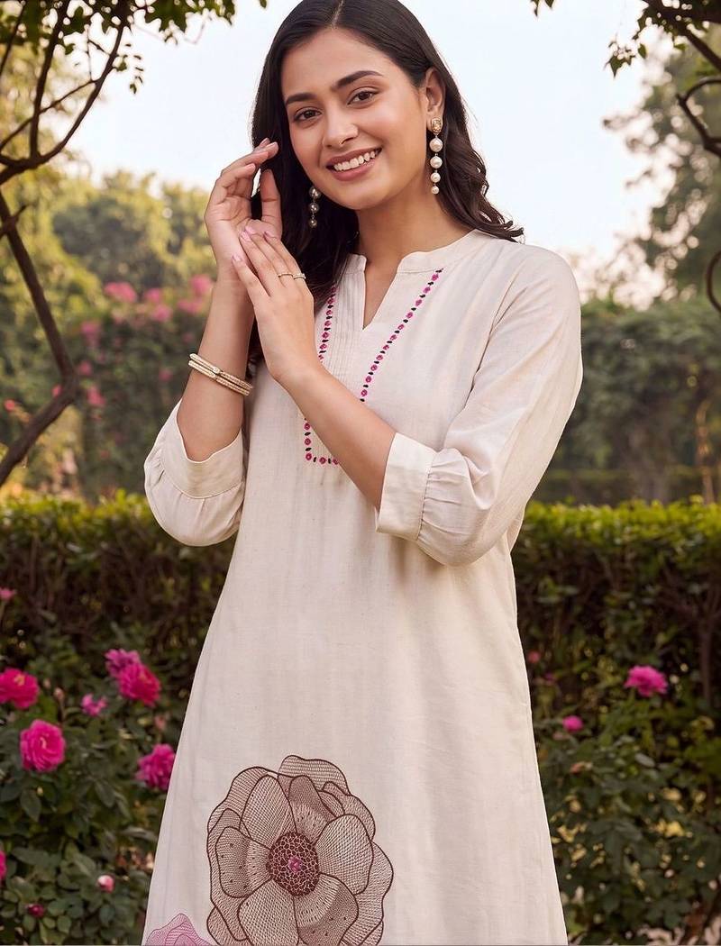 women floral embroidered regular thread work kurta with trousers
