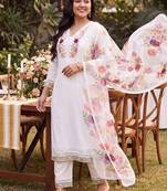 women floral embroidered regular beads and stones kurta with trousers & with dupatta