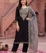 women ethnic motifs embroidered regular thread work kurta with trousers & with dupatta