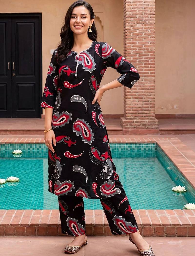 women paisley printed regular cotton kurta with palazzos