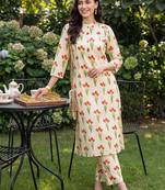 women floral printed regular cotton kurta with trousers