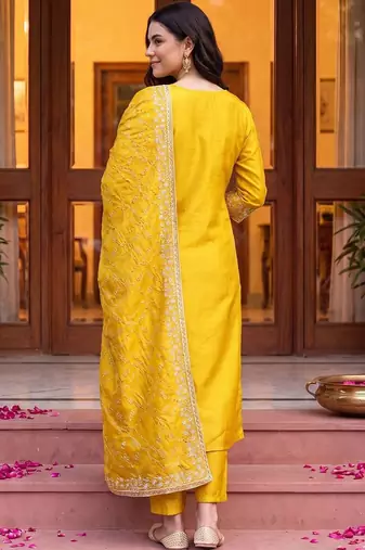 women ethnic motifs regular thread work kurta with trousers & with dupatta
