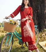 women ethnic motifs printed regular kurta with trousers