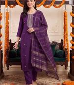 women ethnic motifs embroidered regular thread work kurta with trousers & with dupatta