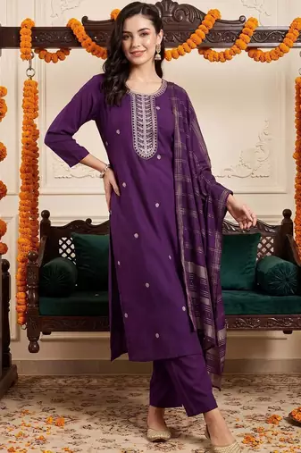 women ethnic motifs embroidered regular thread work kurta with trousers & with dupatta