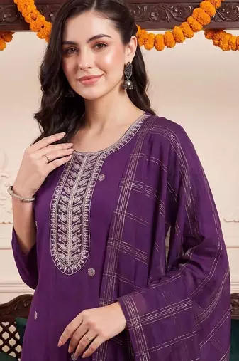 women ethnic motifs embroidered regular thread work kurta with trousers & with dupatta