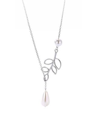 Pure 925 silver pearl with leaf pendant for women 1