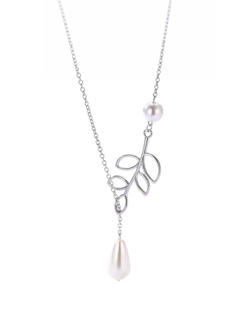 Pure 925 silver pearl with leaf pendant for women