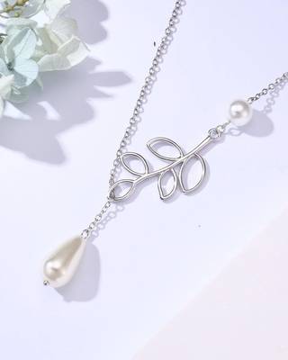 Pure 925 silver pearl with leaf pendant for women 2