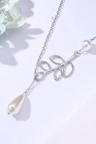 Pure 925 silver pearl with leaf pendant for women