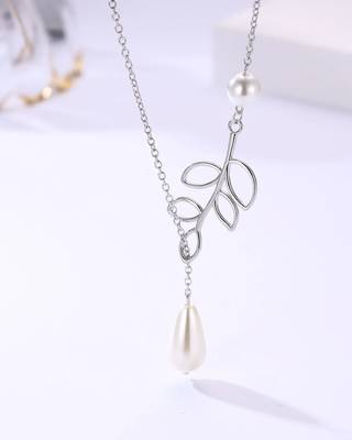 Pure 925 silver pearl with leaf pendant for women 3
